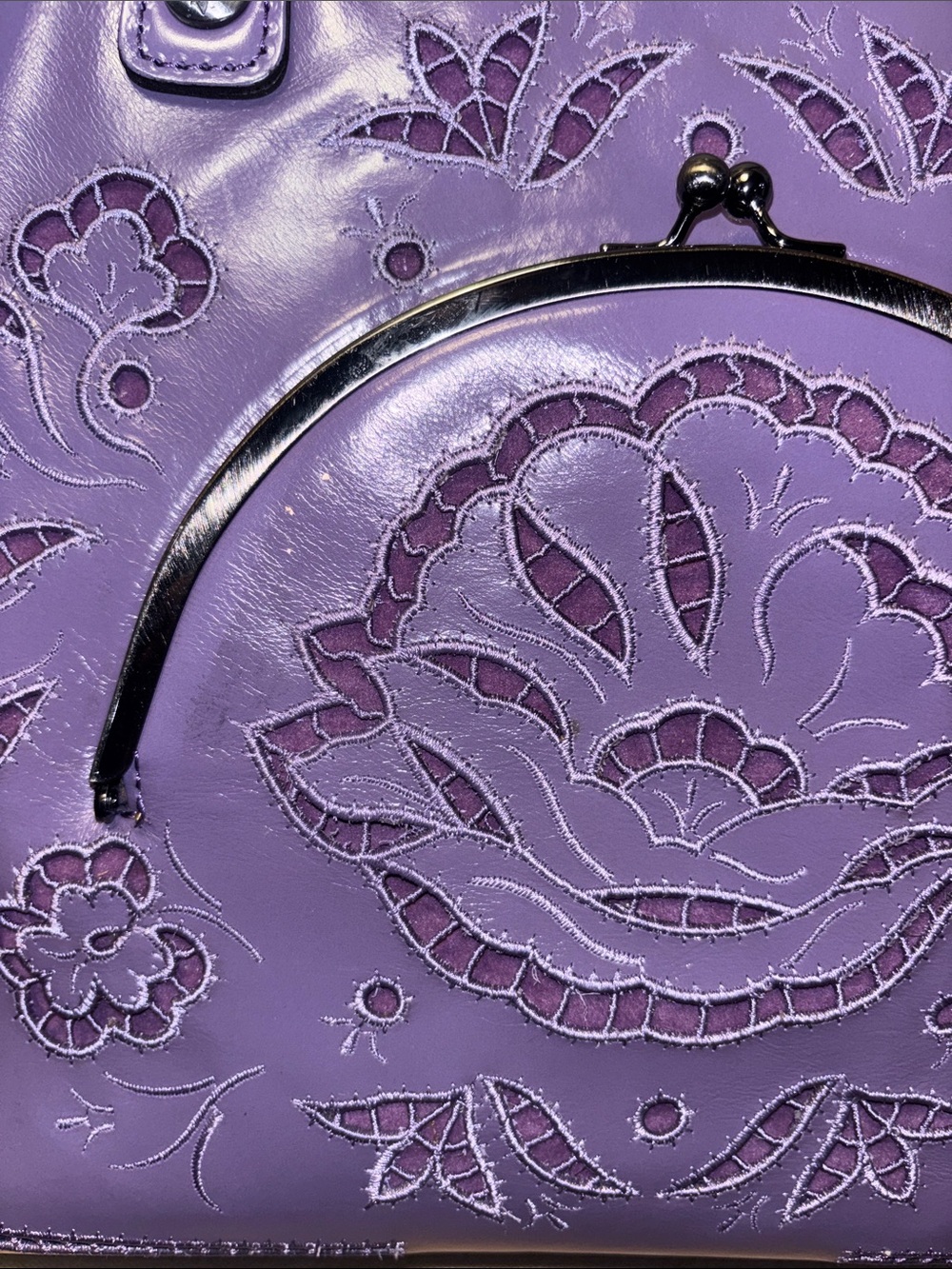 Patricia Nash French lace, Zancona leather tote, amethyst purple - Picture 6 of 8